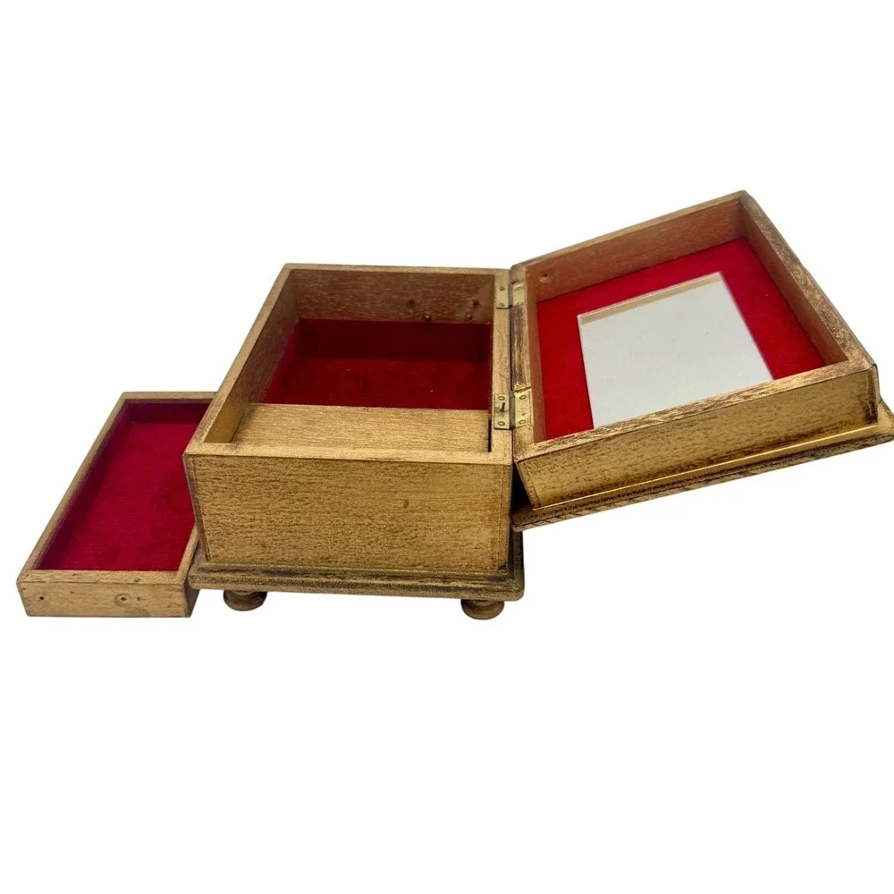 Vintage Italian Florentia Style Music Jewelry Box Wood Chest Red Velvet Plays
